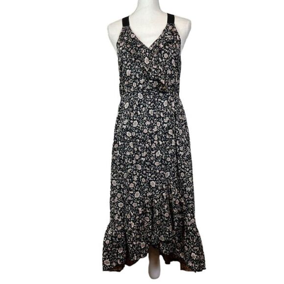 Scotch & Soda Maison Scotch Ruffled Midi Wrap Dress Black Floral Women's Size S - Picture 2 of 15
